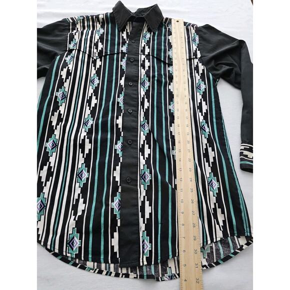 VTG Steer West Button Down Long Sleeve Aztec Shirt Made in USA Size L - Picture 5 of 11